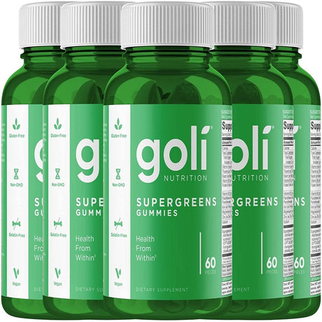 Goli Nutrition Supergreen Gummies, 60 Count, Fruit Blend Flavor (5-Pack)