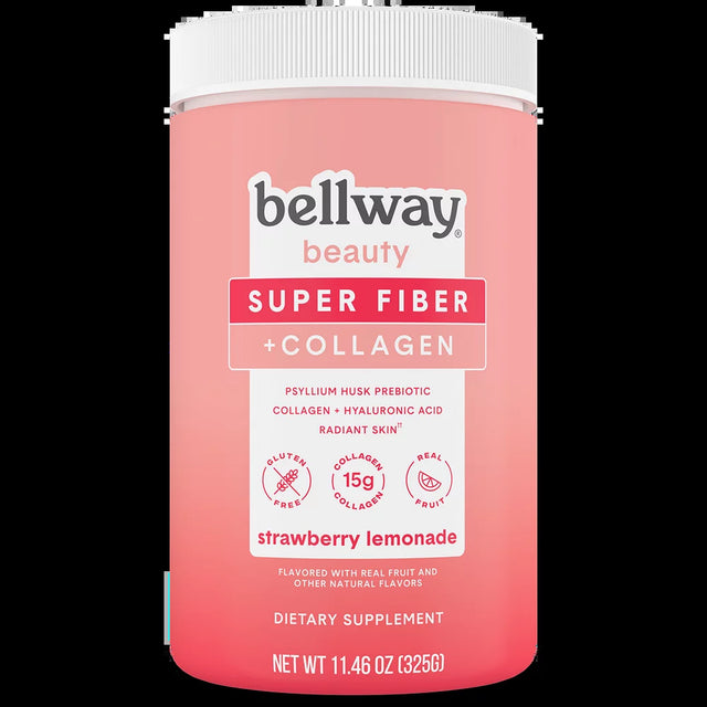 Bellway Super Fiber + Collagen, Sugar-Free Psyllium Husk Fiber Supplement, Strawberry Lemonade, 11.5 Oz
