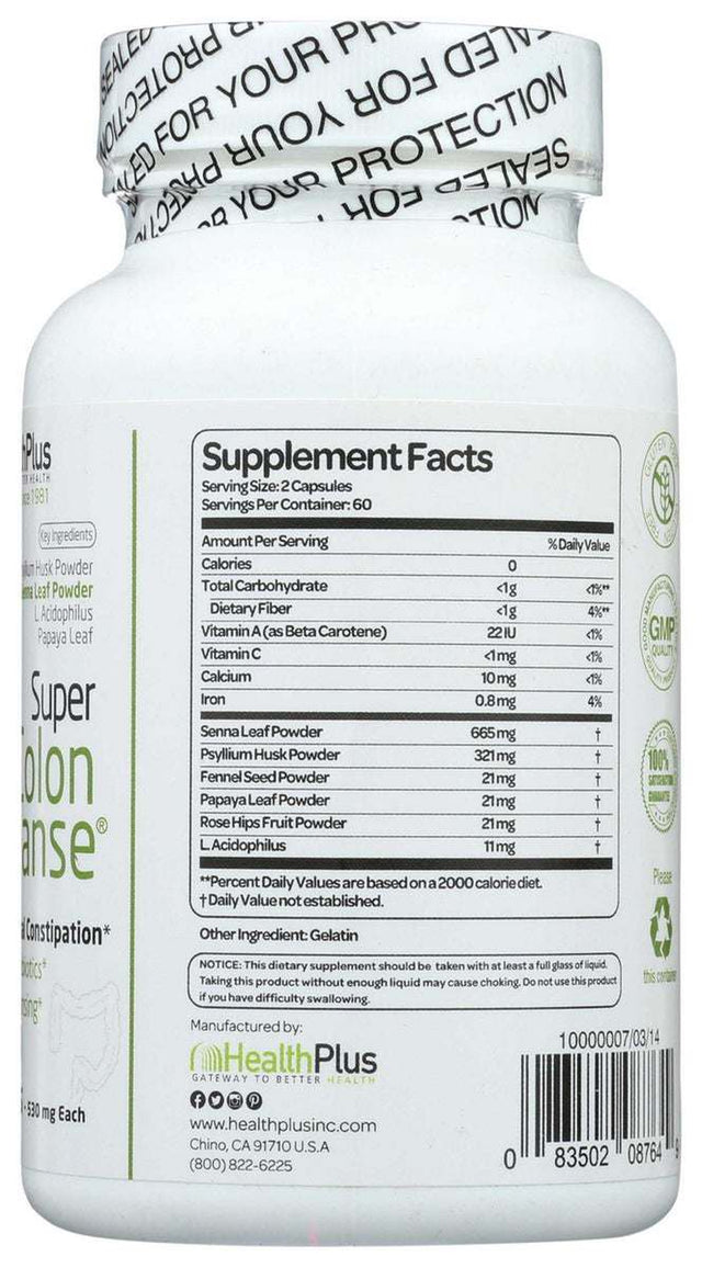 Health plus - Super Colon Cleanse - 120 Capsules