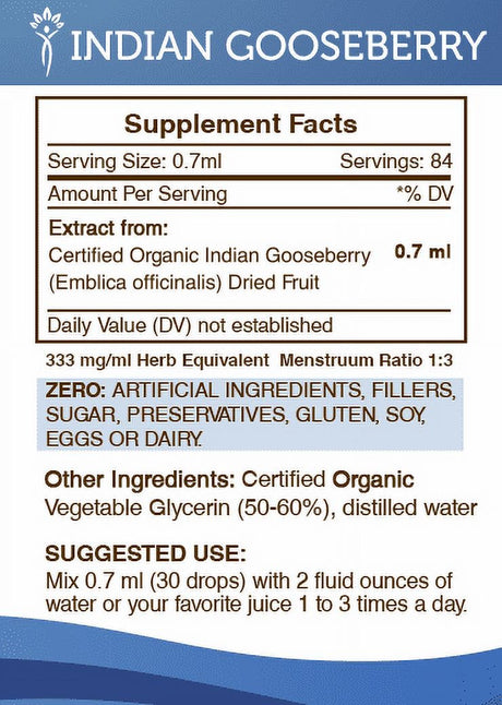 Indian Gooseberry Tincture Alcohol-Free Extract, Organic Indian Gooseberry (Emblica Officinalis) Dried Fruit 2 Oz