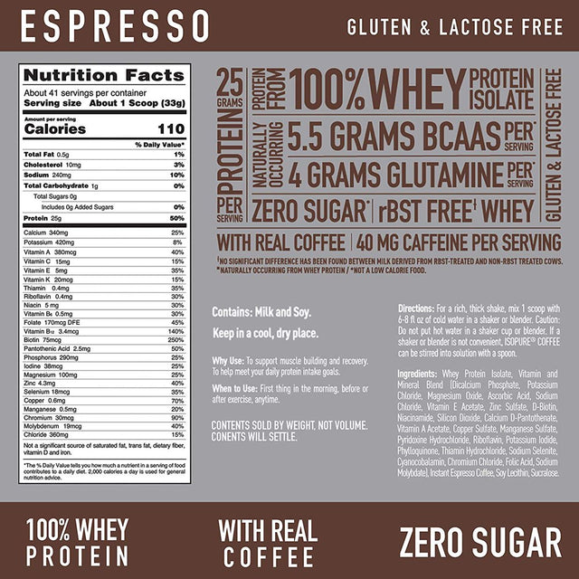 Isopure, Protein with Coffee, Espresso, 3 Lb, 41 Servings