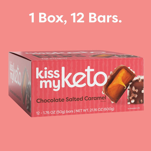 Kiss My Keto Salted Caramel Protein Bars – 1G Sugar, 9G Protein Keto Chocolate Bars – Low Carb Chocolate Bars – 12 Individually Wrapped Bars, Gluten Free Chocolate MCT Bars – Low Carb Candy Bars