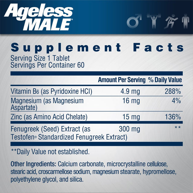 Ageless Male Free Testosterone Booster with Testofen, Capsules, 60 Ct