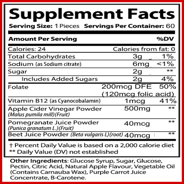 Hybrid Nutraceuticals Apple Cider Vinegar Gummies 500Mg ACV with Beetroot, Pomegranate - ACV KETO Gummies for Weight Loss,