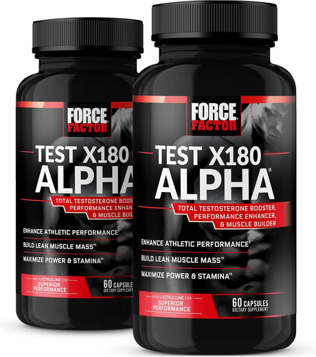Force Factor Test X180 Alpha, Testosterone Booster for Men, Testosterone Supplement with L-Citrulline to Help Build Muscle and Strength, Boost Nitric Oxide for Performance, 60 Count (Pack of 2))