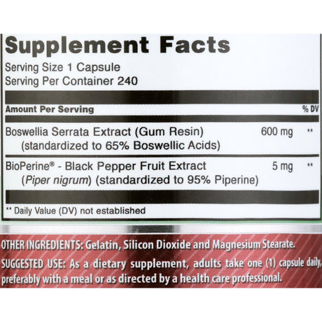 Amazing Formulas Boswellia Extract with Bioperine- 600Mg (Standardized to 65% Boswellic Acids), Capsules - Contains 65% Boswellic Acids, Supports Muscle, Joint & Connective Tissue Health (240 Count)