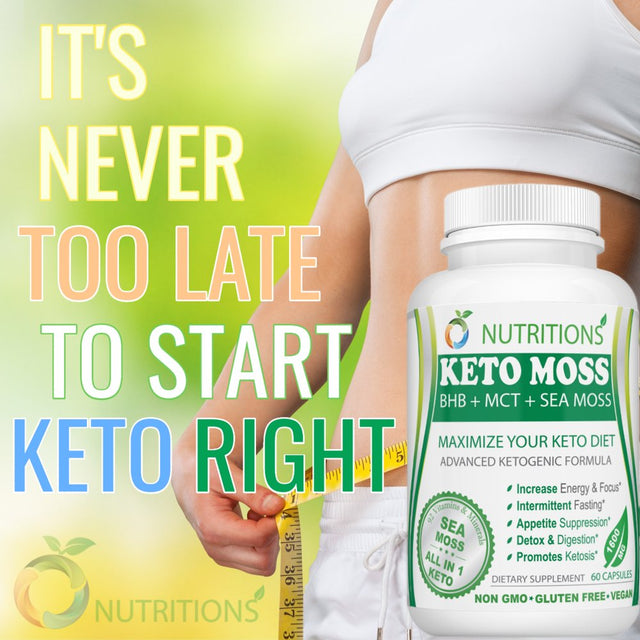 Keto Moss Vegan All in One KETO Pills with BHB Salt, MCT Powder, and Sea Moss