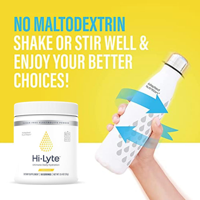 Hi-Lyte Lemonade Electrolyte Powder, Daily Hydration Supplement Drink Mix, 90 Servings | Sugar-Free, 0 Calories, 0 Carbs | No Maltodextrin. Gluten-Free | Supports Keto | Light Refreshing Flavor