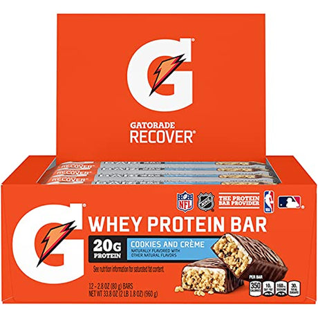 Gatorade Recover, Whey Protein Bar Cookie & Cream, Count 12 (2.8-Oz ) - Nutrition Bar with Protein