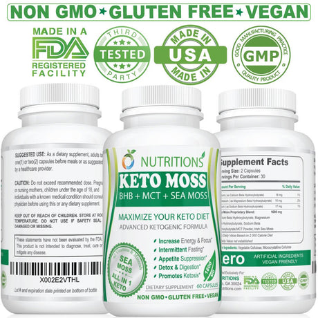 Keto Moss Vegan All in One KETO Pills with BHB Salt, MCT Powder, and Sea Moss