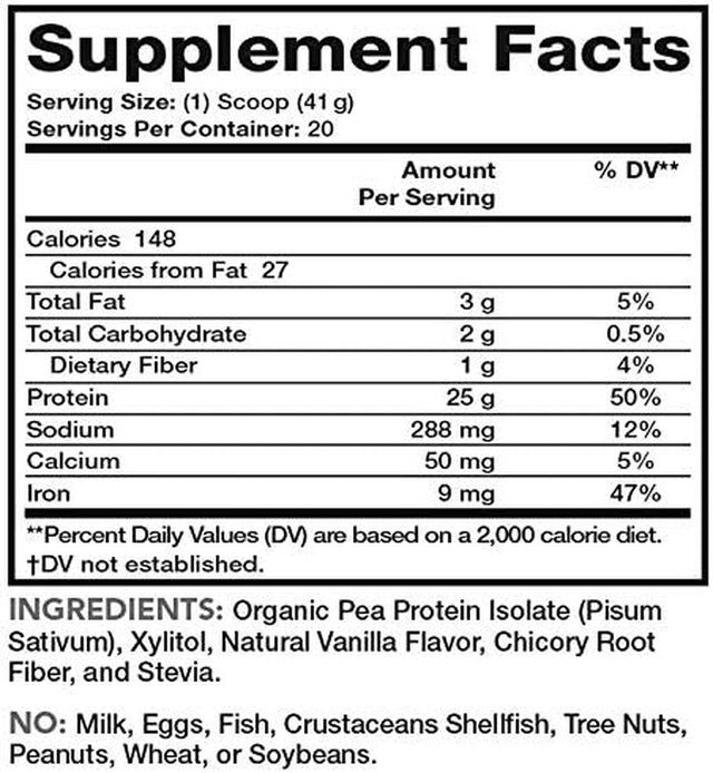 Lean & Pure Plant Vegan Protein Powder, 25G of Protein, Non GMO, Gluten Free, Vanilla, 821G