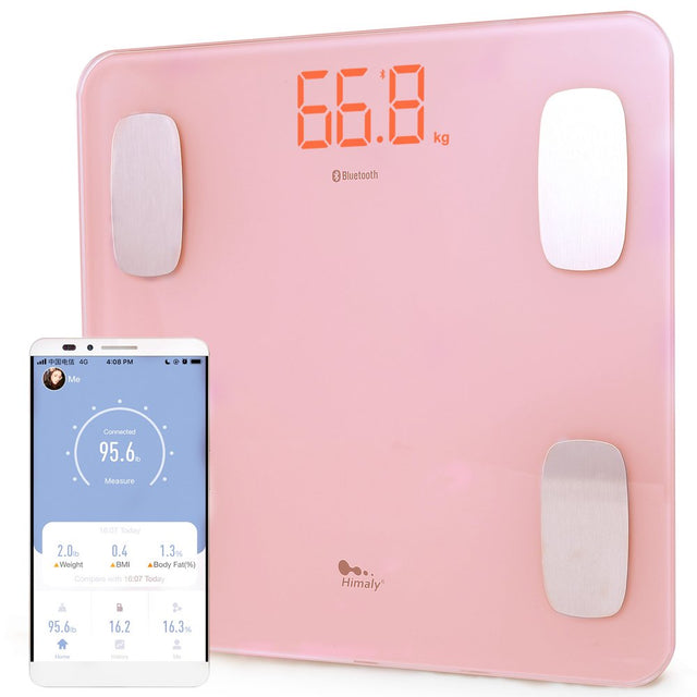 Himaly Digital Body Weight Scale for Body Fat, BMI with Smartphone App Sync Bluetooth, 400 Lbs Pink