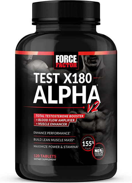 Force Factor Test X180 Alpha V2 Testosterone Booster for Men, Supplement with Testofen and Nitrates to Build Muscle and Strength, Boost Nitric Oxide, and Enhance Performance, 120 Tablets