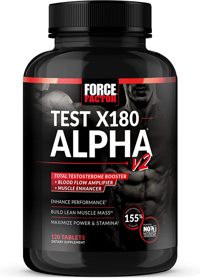 Force Factor Test X180 Alpha V2 Testosterone Booster for Men, Supplement with Testofen and Nitrates to Build Muscle and Strength, Boost Nitric Oxide, and Enhance Performance, 120 Tablets