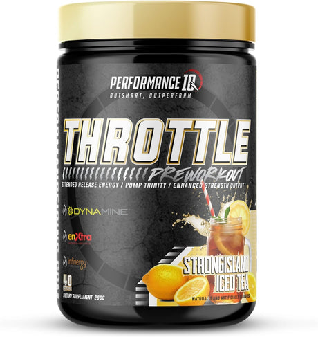 Throttle Pre Workout - Endless Energy - Extreme Focus - Long Lasting Pumps · Strength & Endurance · Dynamine® · Infinergy™ · Enxtra® ·Citrulline · Beta Alanine · DMAE · Caffeine Strong Island Iced Tea