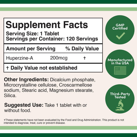 Huperzine a 200Mcg (Third Party Tested) Made in the USA, 120 Tablets by Double Wood Supplements (L-Huperzine A)