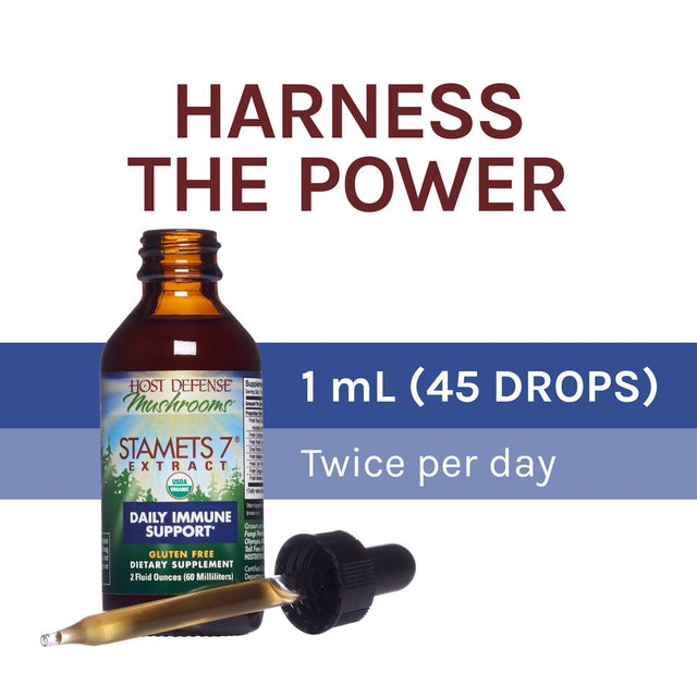 Host Defense, Stamets 7 Extract, Daily Immune Support, Mushroom Supplement with Lion’S Mane and Reishi, Plain, 2 Fl Oz