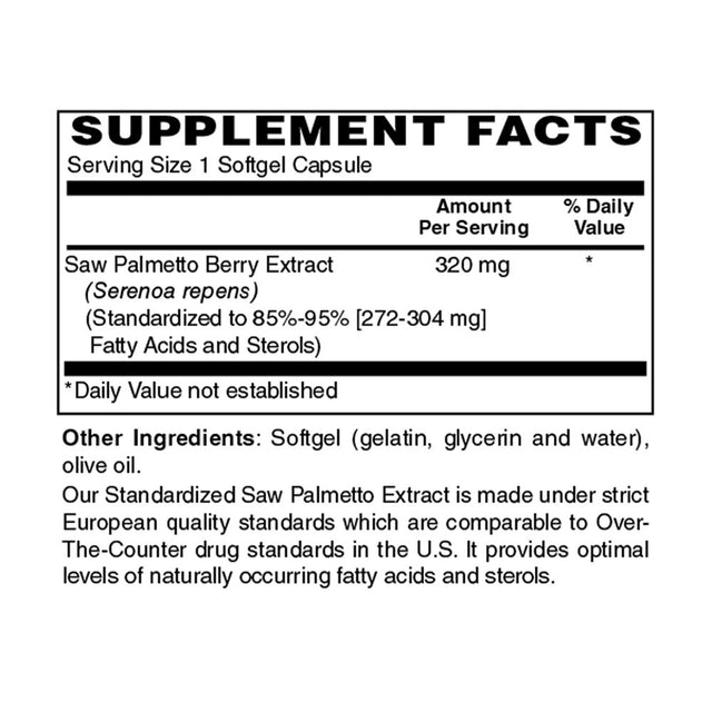 Holly Hill Health Foods, European Standardized Saw Palmetto 320 MG, 60 Softgels