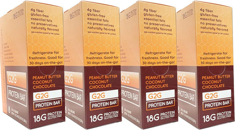 G2G Protein Bar, Peanut Butter Coconut Chocolate, Real Food, Refrigerated for Freshness, Whey Protein Isolate, Healthy Snack, Delicious Meal Replacement, Gluten-Free, 32 Count (4 Packs of 8)
