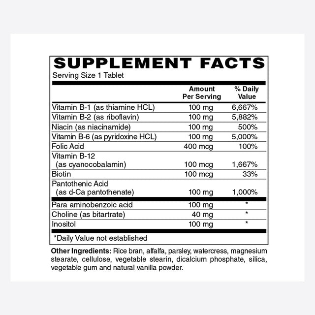 Holly Hill Health Foods, B Complex 100 Sustained Release, Vegetarian Formula, 100 Tablets