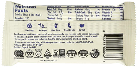 GOMACRO Organic Blueberry Cashew Butter Bar ,2.3 Oz(Pack of 12)