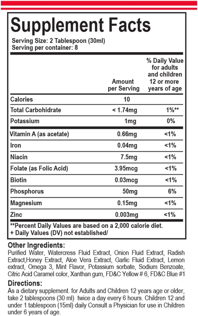 Jarabe Berro Y Cebolla Rabano - Miel 8 Oz 2-Pack Watercress and Onion Radish - Honey Syrup, with Omega 3