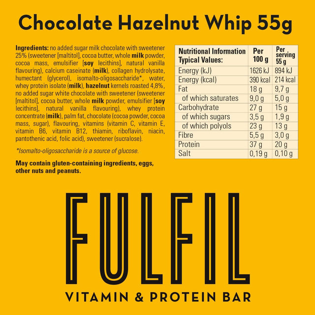 Fulfil Chocolate Hazelnut Whip 55G Vitamin & Protein Bar Box of 15
