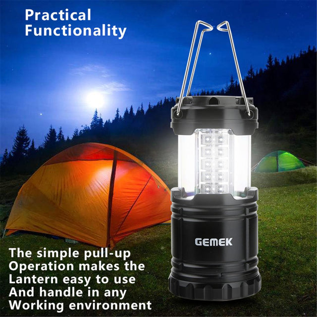 GEMEK 2 Pack LED Camping Lantern, Outdoor Portable Lantern, 6 AA Batteries Included (Black)