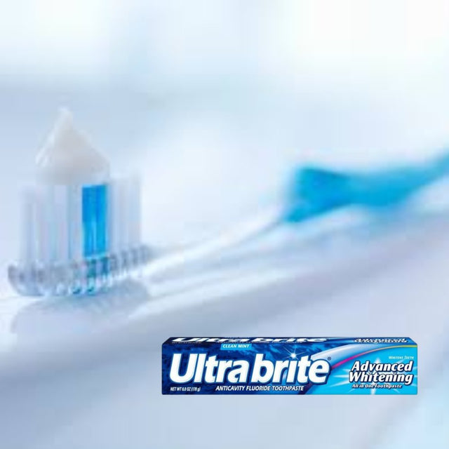 JSC Ultra Brite Advanced Whitening Toothpaste Clean - Mint Flavor 6.0 Ounces Remove Stains Whitens Teeth Fights Cavities Freshens Breath Great Healthy and Radiant Gums Pack of 3