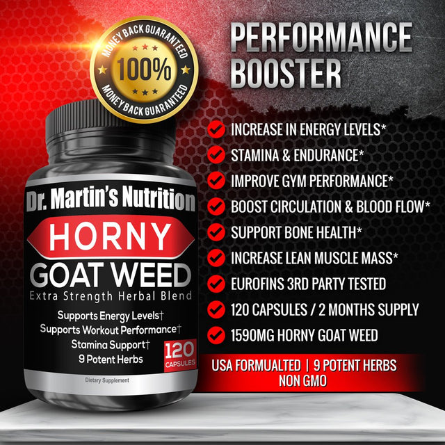 1650Mg Horny Goat Weed 120Ct with Maca, L-Arginine, Ginseng & Tribulus | Testosterone Booster for Energy, Performance, Endurance & Stamina | Male & Female Enhancement Pills