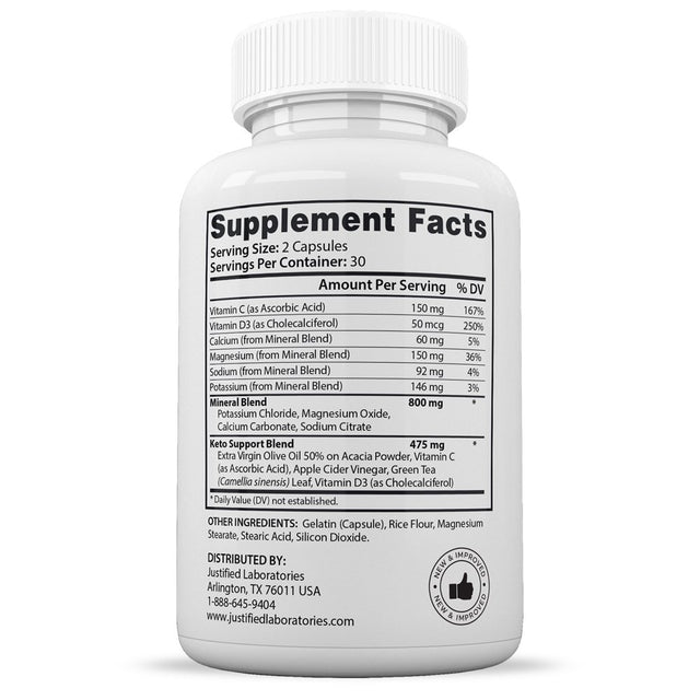 Justified Laboratories Algarve Keto ACV Pills 1275Mg Dietary Supplement 60 Capsules