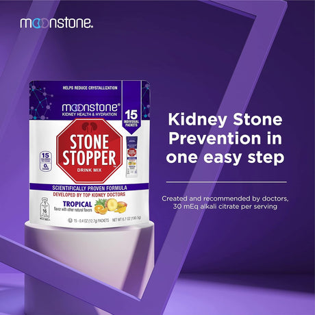 Kidney Stone Stopper Drink Mix Tropical Flavor, Outperforms Chanca Piedra & Kidney Support Supplements, Developed by Urologists to Prevent Kidney Stones and Improve Hydration, 15 Day Supply