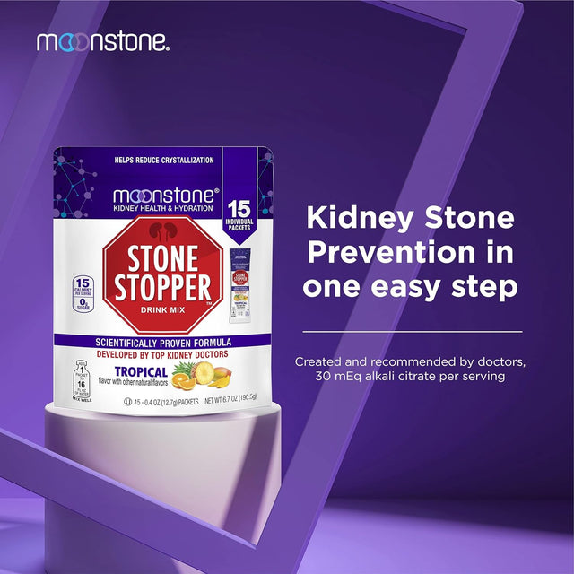 Kidney Stone Stopper Drink Mix Tropical Flavor, Outperforms Chanca Piedra & Kidney Support Supplements, Developed by Urologists to Prevent Kidney Stones and Improve Hydration, 15 Day Supply