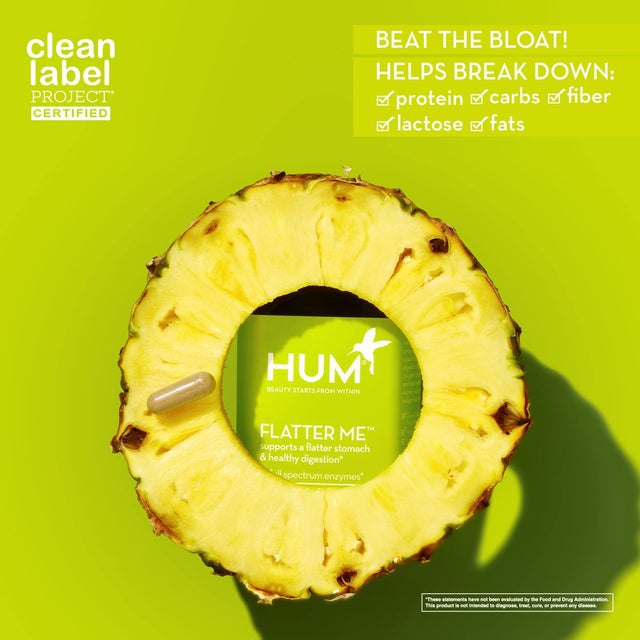 HUM Flatter Me - Digestive Enzymes for Bloated Belly Relief - Ginger, Fennel Seed, Peppermint Capsules for Bloating with 18 Full Spectrum Enzymes to Support Gut Health & Food Breakdown (60 Capsules)