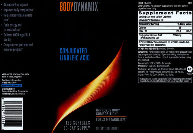 Bodydynamix CLA | Conjugated Linoleic Acid | Fuels Energy and Fat Metabolism | Improves Body Composition | 120 Count