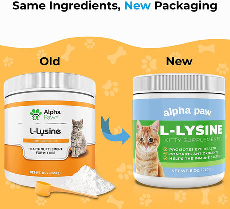 Alpha Paw - Human Grade for Pets - Cat Lysine Supplement - Extra Servings 5-10 Month Supply - Natural Lysine (8 Ounces/225 Grams)
