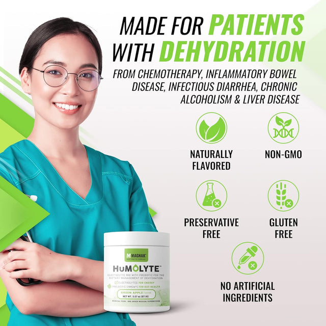 Humolyte Electrolytes Powder Mix, Improves Gut Health and Helps with Dehydration, Prebiotic for Women and Men, Gluten-Free Electrolyte Drink Formulated with HMO, Green Apple Flavor, 3.07 Oz