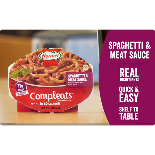 HORMEL COMPLEATS Spaghetti & Meat Sauce, Shelf Stable, 7.5 Oz Plastic Tray