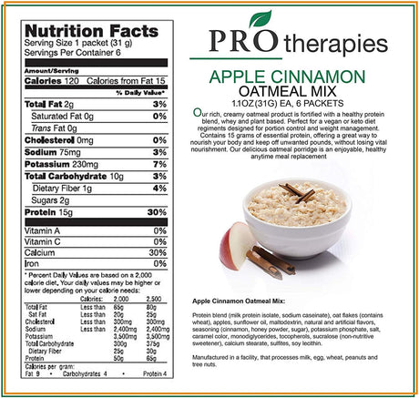 High Protein Oatmeal, Gluten Free Low Carb, Apple Cinnamon (15G Protein) - 6 Servings/Pack