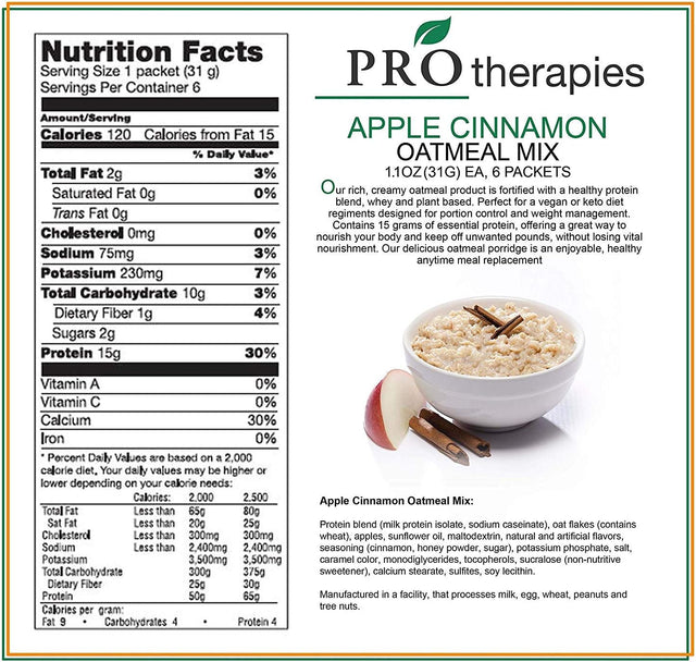 High Protein Oatmeal, Gluten Free Low Carb, Apple Cinnamon (15G Protein) - 6 Servings/Pack
