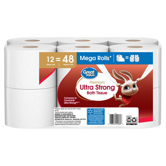 Great Value Ultra Strong Toilet Paper, 12 Mega Rolls