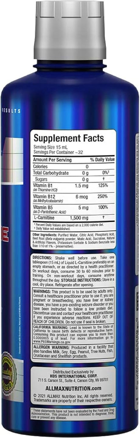 ALLMAX Liquid L-Carnitine 1500, Fruit Punch, 16 Oz (473 Ml)