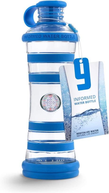 I9Bottle Blue - Structured Water, Glass Water Bottle, Relieve Stress, Super Hydration, Increases Physical Fitness, Body Detox, Chakra Balancing, Increases Strength, Spiritual Gifts, Meditation