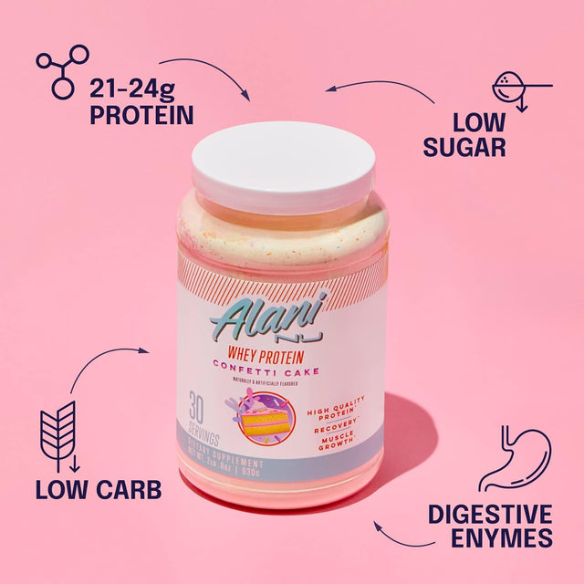 Alani Nu Whey Protein Powder Confetti Cake | 23G Protein with Low Sugar & Digestive Enzymes | Meal Replacement Powder | Low Fat Low Carb Whey Isolate Protein Blend | Low Sugar |30 Servings