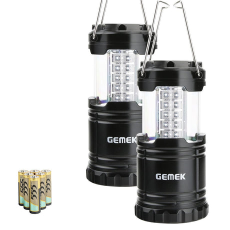 GEMEK 2 Pack LED Camping Lantern, Outdoor Portable Lantern, 6 AA Batteries Included (Black)