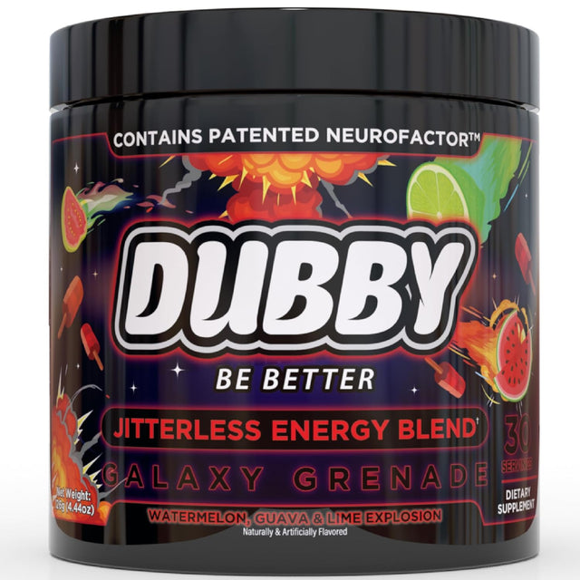 Dubby - Gamer Energy Drink Powder for Gaming, Nootropics Jitter-Free Natural Energy, Watermelon, Guava, Lime Flavor, 30 Serving Drinks, 5.61 Ounces (Galaxy Grenade)