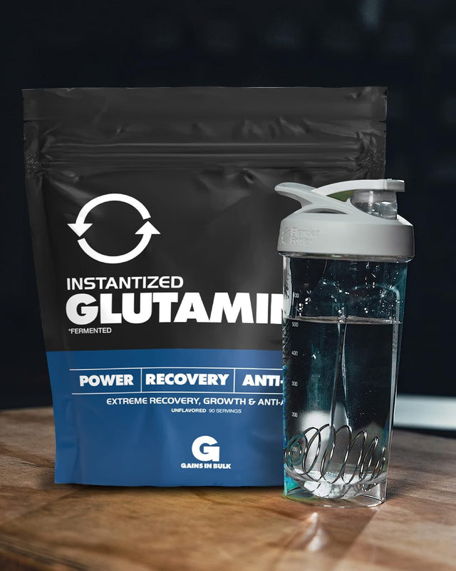 Gains in Bulk Fermented Glutamine - Extreme Muscle Recovery, Anti-Catabolic L-Glutamine for Protection & Recovery from Physical & Mental Stress | Promotes Longer State of Muscle Growth (500 Grams)