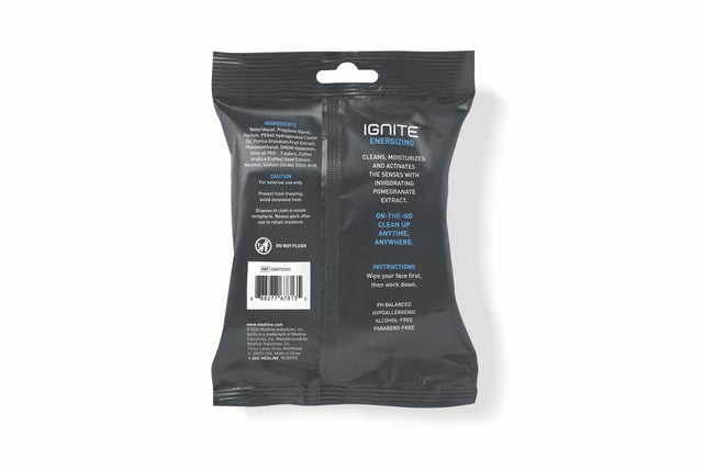 Ignite Mens Body Wet Wipes, Extra Thick 8"X 8" Shower Wipes, Energizing Scent, 10 Count