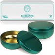Hearts & Crafts Candle Tin Jars - 16Oz Teal Metal Tin Cans with Lids, 12-Pack - for Small Tins for Candle Making, Arts & Crafts, Storage, Gifts, and More