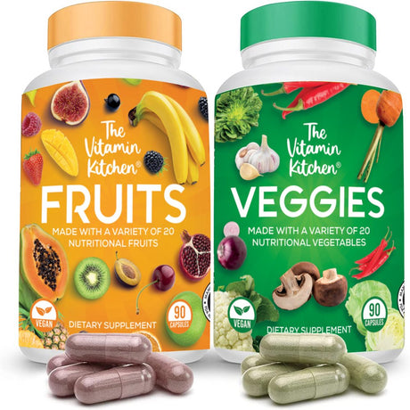 Fruits and Veggies Supplement- 90 Fruit and 90 Veggie Superfood Capsules-Soy and Vegan Free,100% Whole Natural Fruits and Vegetable Supplements for Adults by the Vitamin Kitchen (2-Pack)